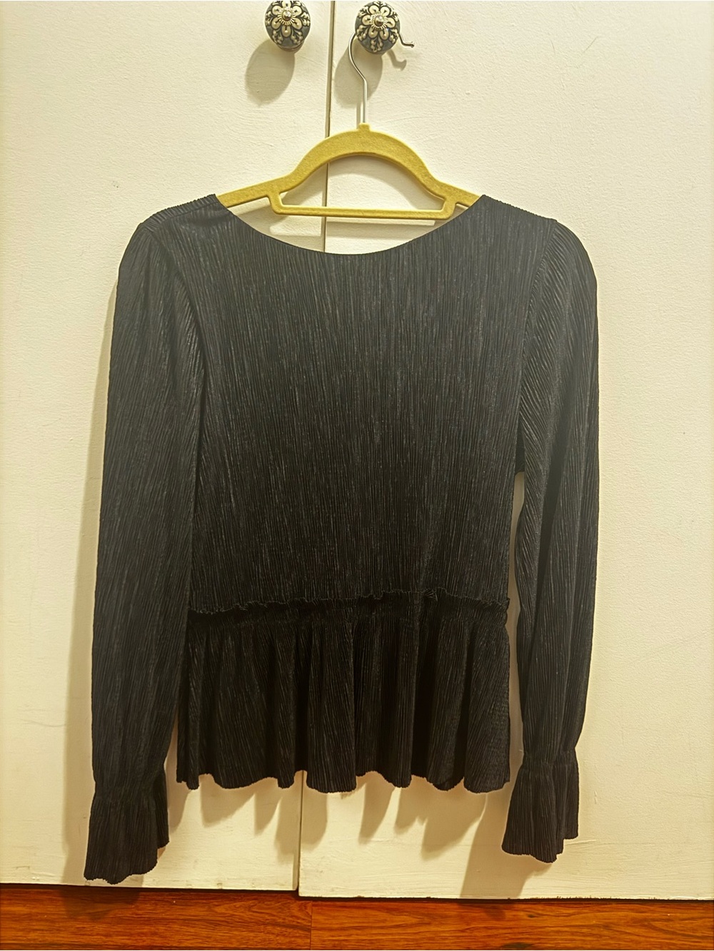 Dark Blue Long-Sleeve Ruffle Hem Women’s Top